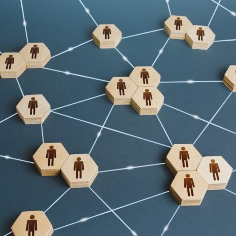 Network of interconnected people. Interactions between employees and working groups. Social business connections. Networking communication. Decentralized hierarchical system of company. Organization